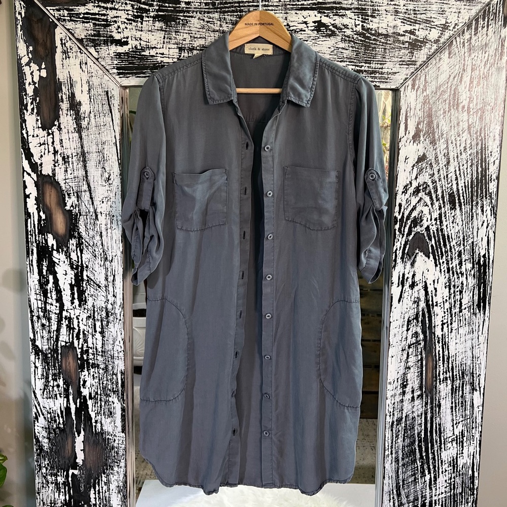 EUC. Cloth & Stone {Anthro} Grey · Gray Button Down Shirtdress + Pockets | Small